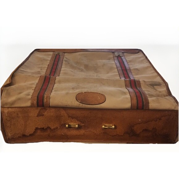Vtg Gucci Suitcase Garment Bag Italy Red Green Web Stripe Travel Luggage Read - Picture 3 of 7